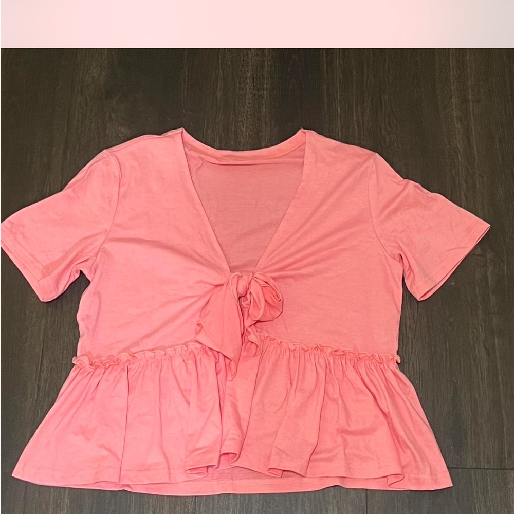 Pink Tie-Front Peplum Top
